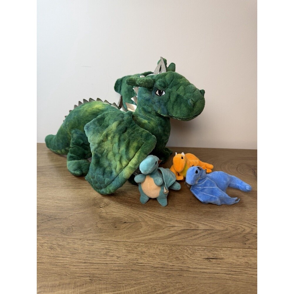 Green Dragon Plush Zip Belly Storage Mommy Flying Plush Green  19”